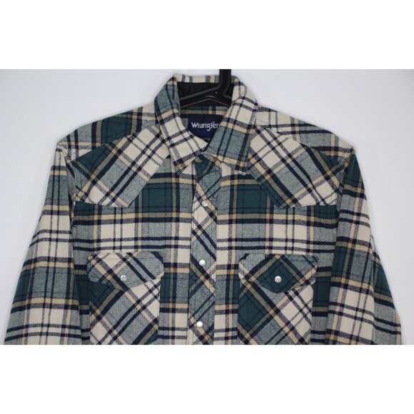 Wrangler Mens Medium Western Pearl Snap Plaid Button Up Flannel Shirt C1095 - Picture 2 of 5